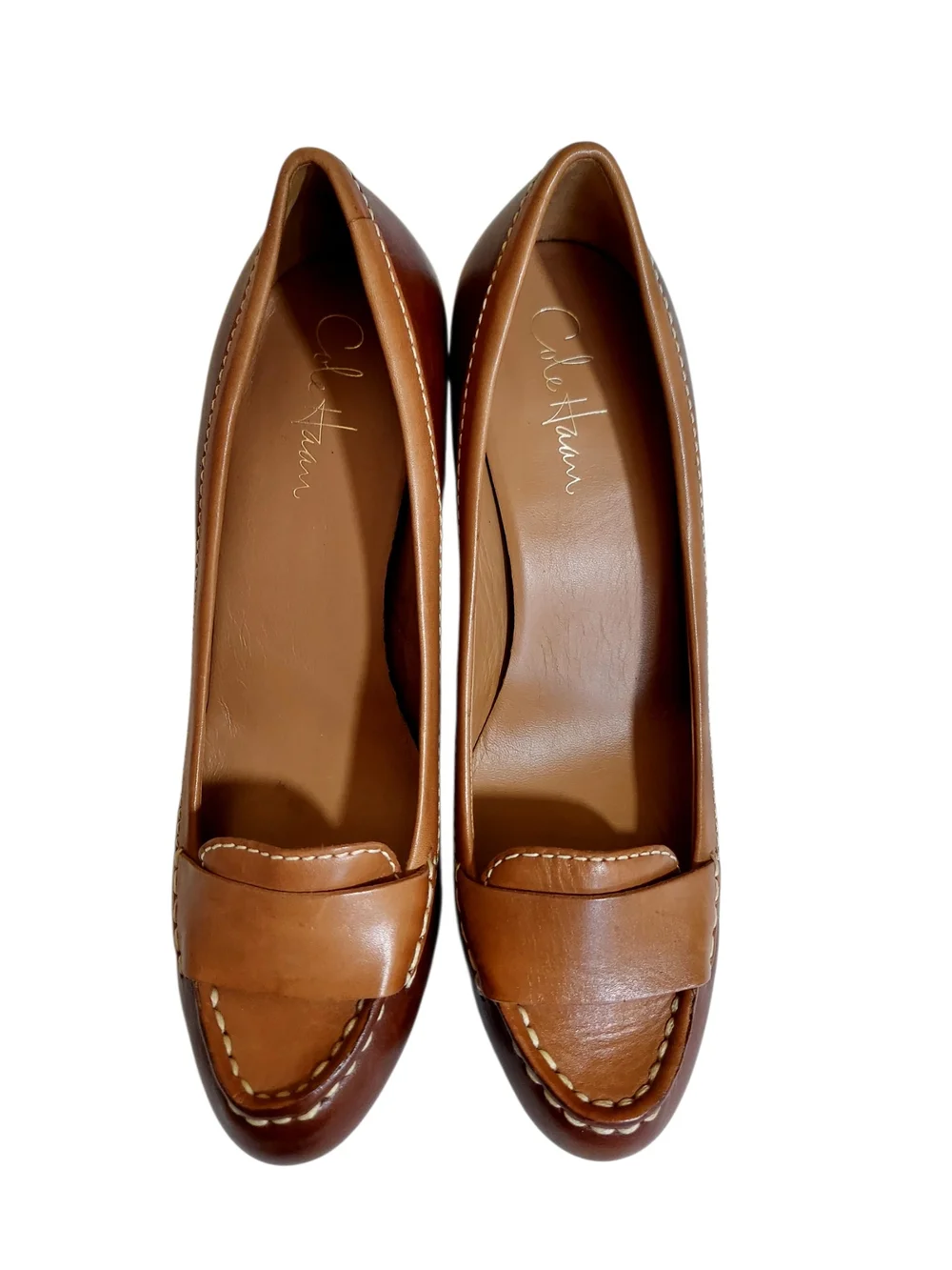 Cole Haan Nike Air Brown Leather Block Heel Penny Loafer Pumps Comfort 10B